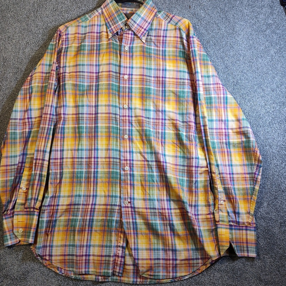 Daniel Cremieux Shirt Colorful Plaid 100% Cotten Mens M Medium Preppy Casual